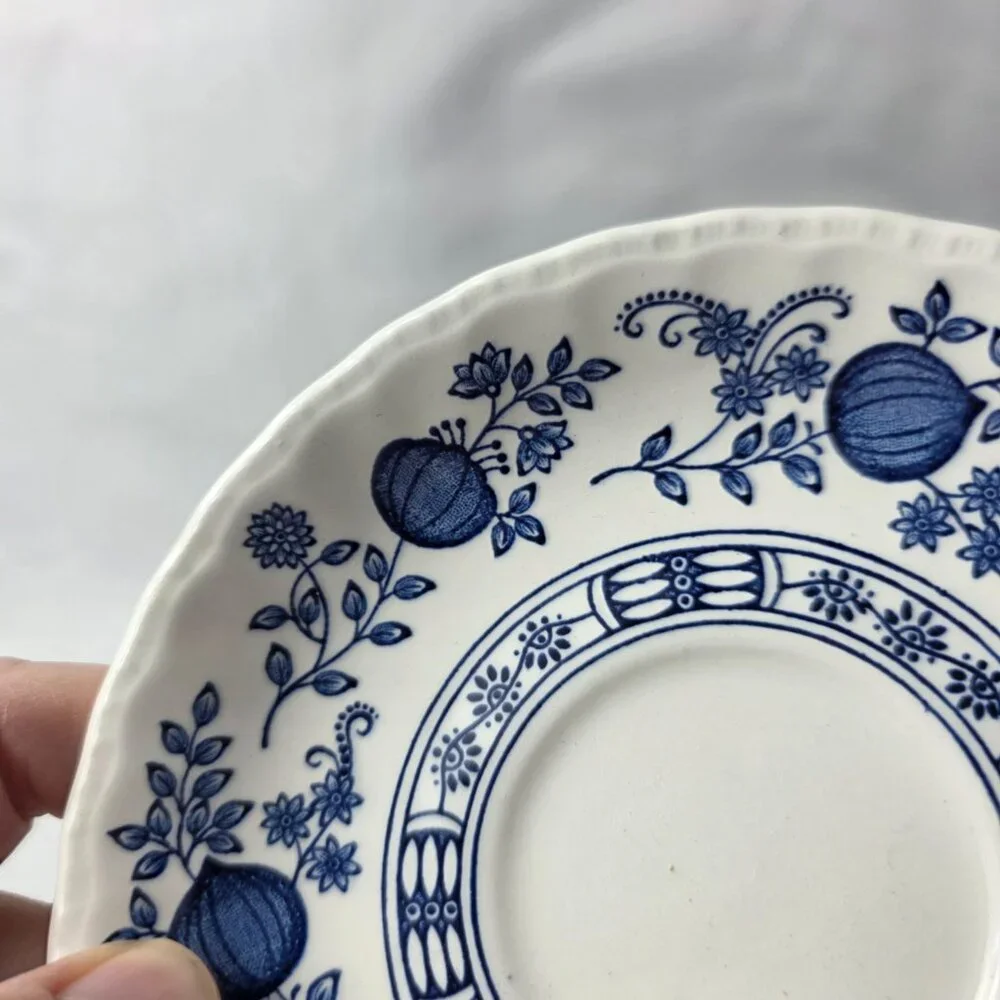 Wedgwood Blue Heritage Cup and Saucers (1 Cup 2 Saucers) White Blue Onion Design